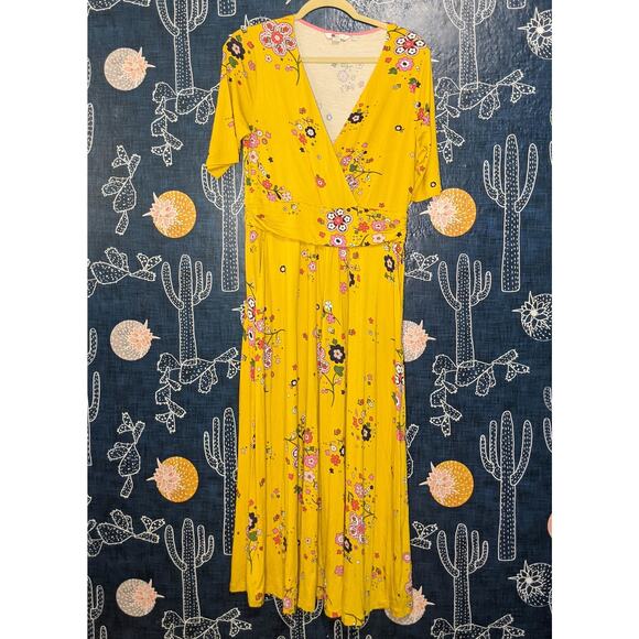 Boden Carrie Jersey Floral Midi Dress Yellow Multi Women's Size 10 Regular - Picture 3 of 7